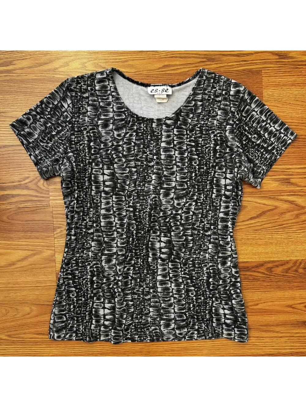 Vintage 90s Micro Mesh Gray Snake Skin Shirt Size Medium By Es Se